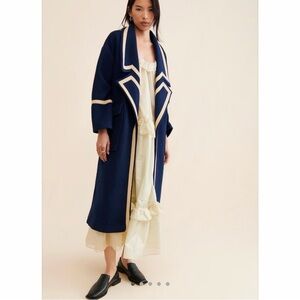 Navy and Cream Free People military trim overcoat